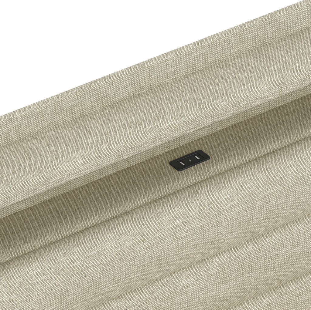 Letto imbottito 90 x 200 cm in lino beige con illuminazione LED, meccanismo idraulico e porte USB/Tipo-C