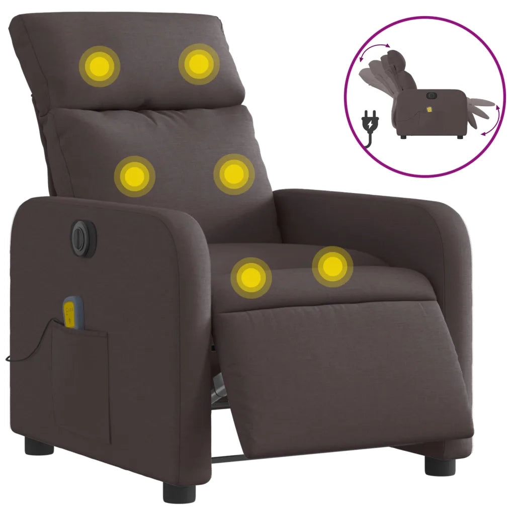 Poltrona | Sedia Relax Massaggio Reclinabile Elettrica Marrone Scuro Tessuto