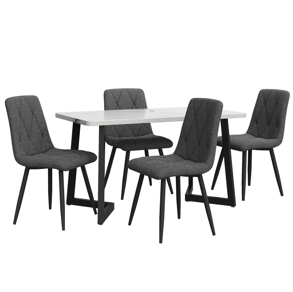 Set tavolo da pranzo 117x68 cm con 4 sedie in tessuto grigio scuro e gambe nere
