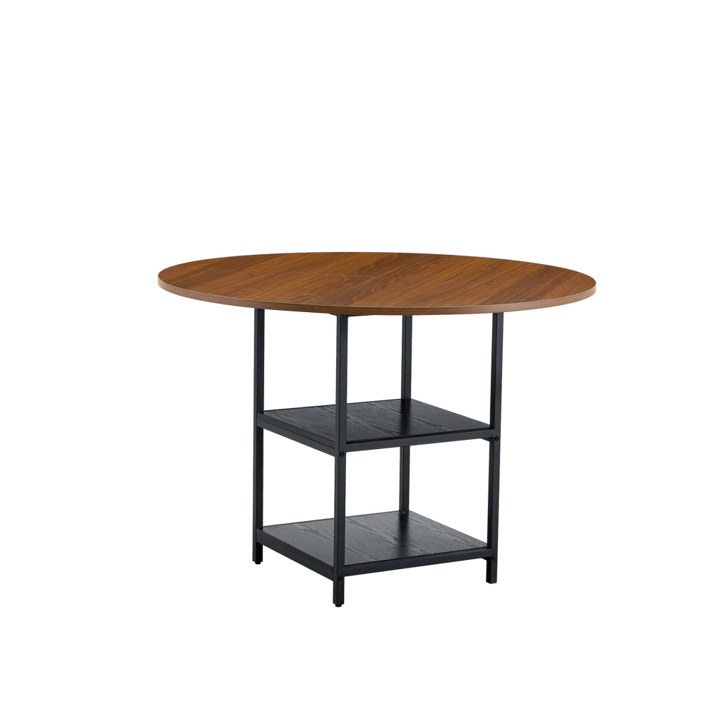 Tavolo da pranzo rotondo 107 cm in MDF effetto noce, nero, doppio ripiano, 2-4 persone