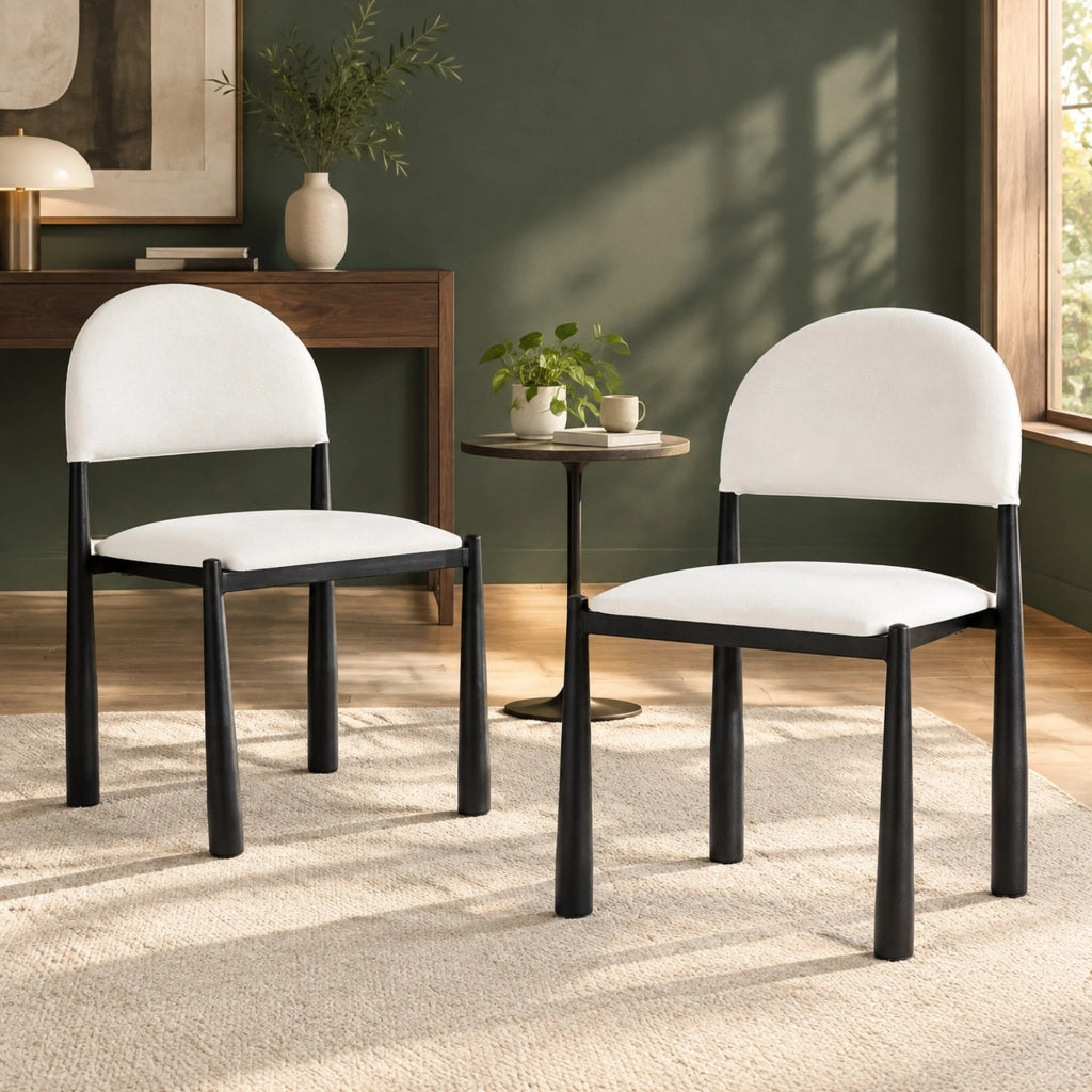 Sedie da pranzo in PU bianco con schienale semicircolare e gambe in metallo HOMVRA
