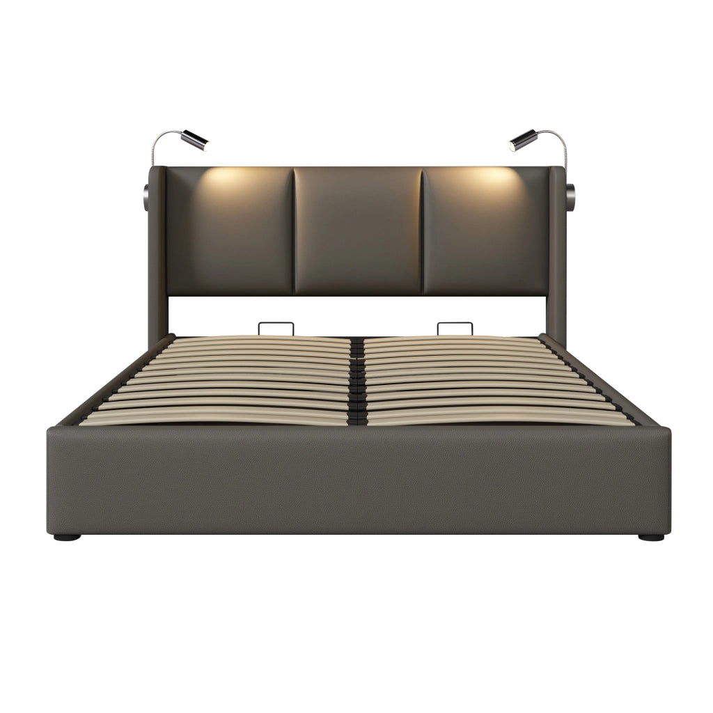 Letto Contenitore Imbottito con Luce LED e Ricarica ¨C MINIMAL ¨C 160x200, PU, Testiera