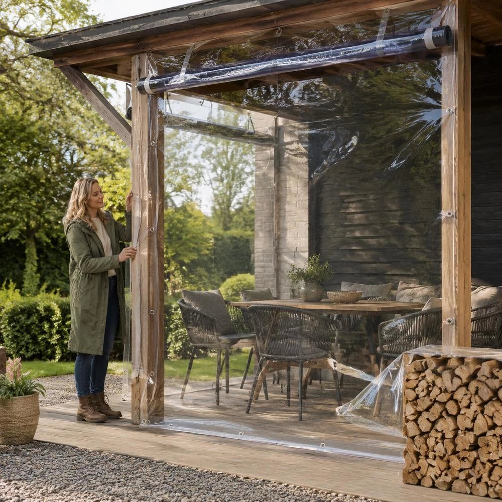 Telo trasparente con occhielli, 1x5 m, in PVC, pratico e robusto, ideale per coperture esterne, giardino e balcone