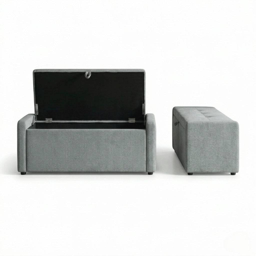 Panca contenitore moderna in lino grigio chiaro 122x48x44 cm per camera da letto