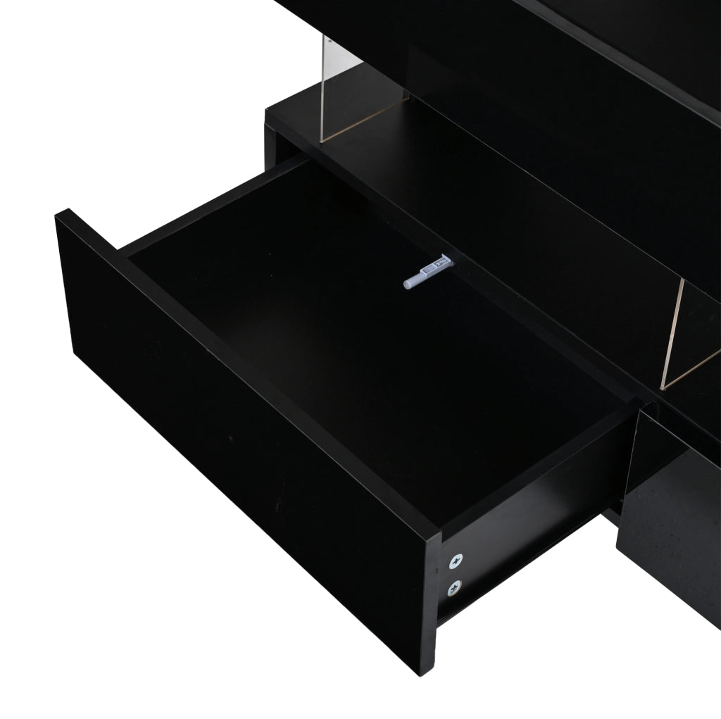 Tavolino da caffè nero 100x50x46 cm con piano sollevabile, 2 cassetti e LED controllabile via app