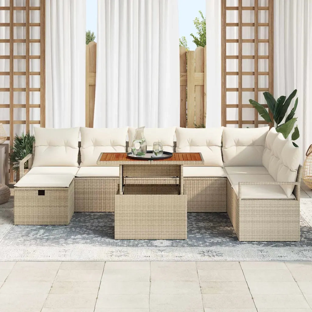 Set Divano da Giardino con cuscino 9 pcs Beige polyrattan