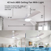 Ventilatore da soffitto bianco 42 pollici con luce LED 20 W; 3 pale ABS; motore DC reversibile e telecomando