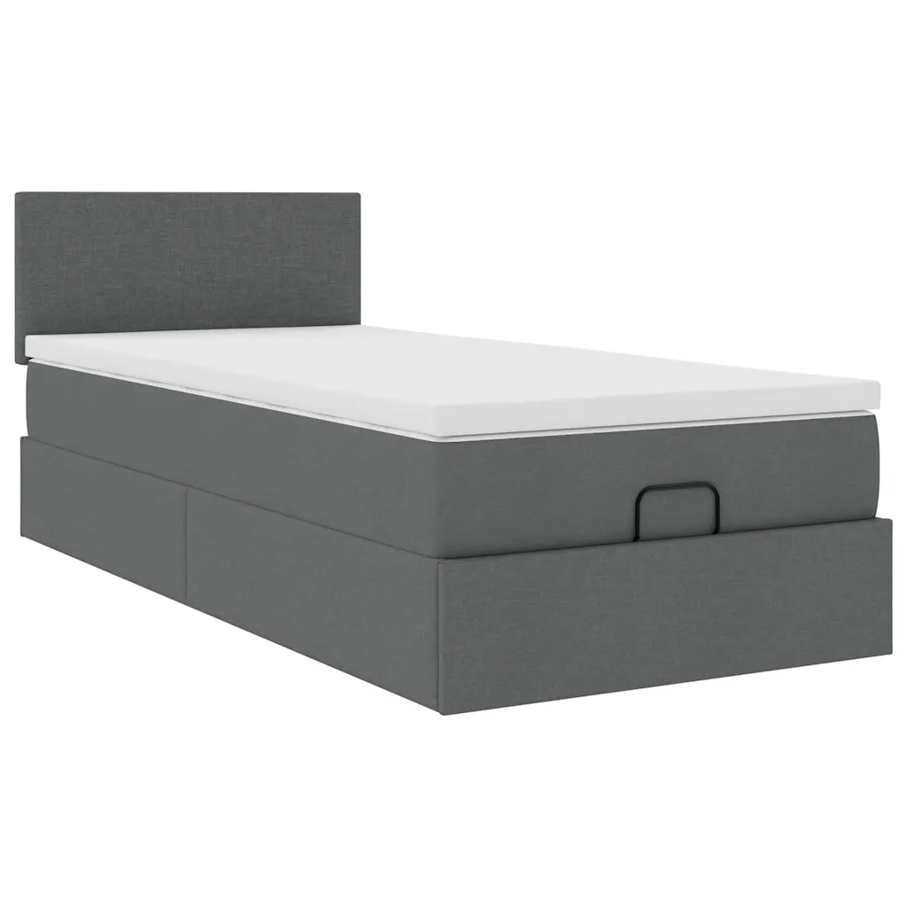 Pouf Letto con Materasso e LED Grigio Scuro 80x200cm in Tessuto