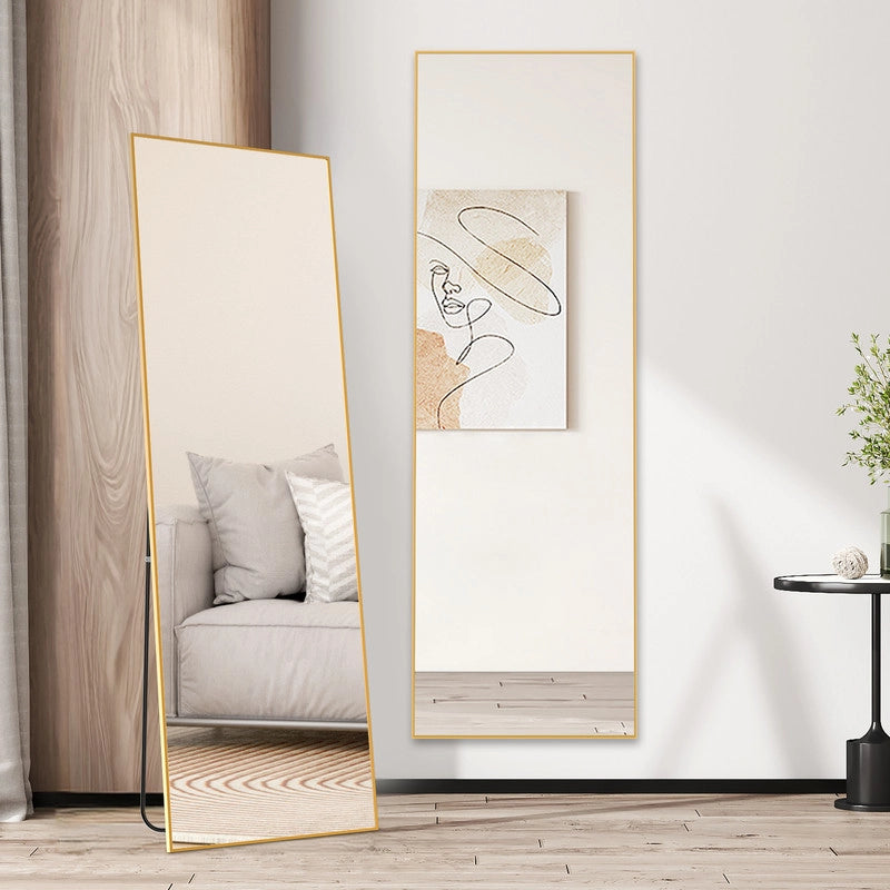 Specchio a figura intera, 162 x 52 cm,specchio da terra con supporto, specchio rettangolare a figura intera oro, autoportante o da appoggio