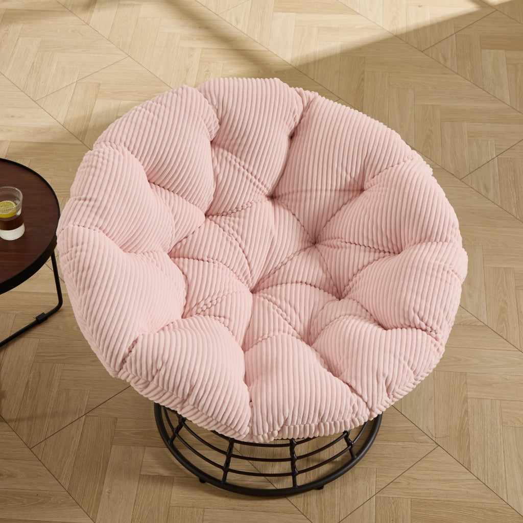 Poltrona Papasan girevole 360¡ã ?92x67 cm in acciaio e rattan PE marrone con cuscino rosa