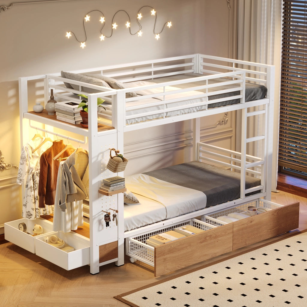letto a castello mdf metallo bianco 90 x 200 cm