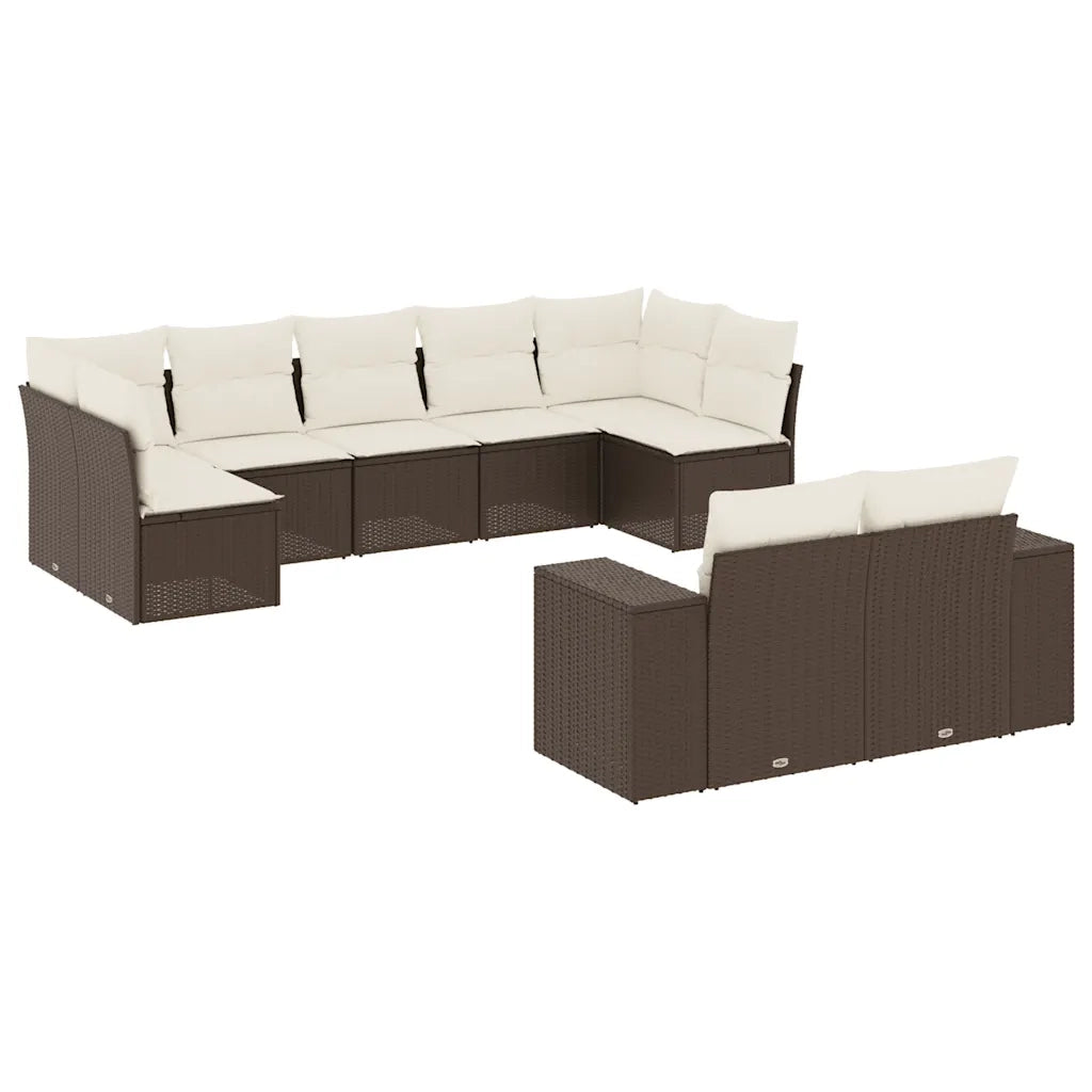 Set Divani da Giardino 9pz con Cuscini Marrone in Polyrattan