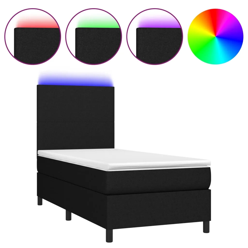 Letto a Molle con Materasso e LED Nero 90x200 cm in Tessuto 3134687
