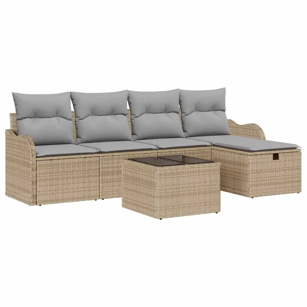 Set Divano da Giardino 6 pcs Beige e Grigio Chiaro polyrattan