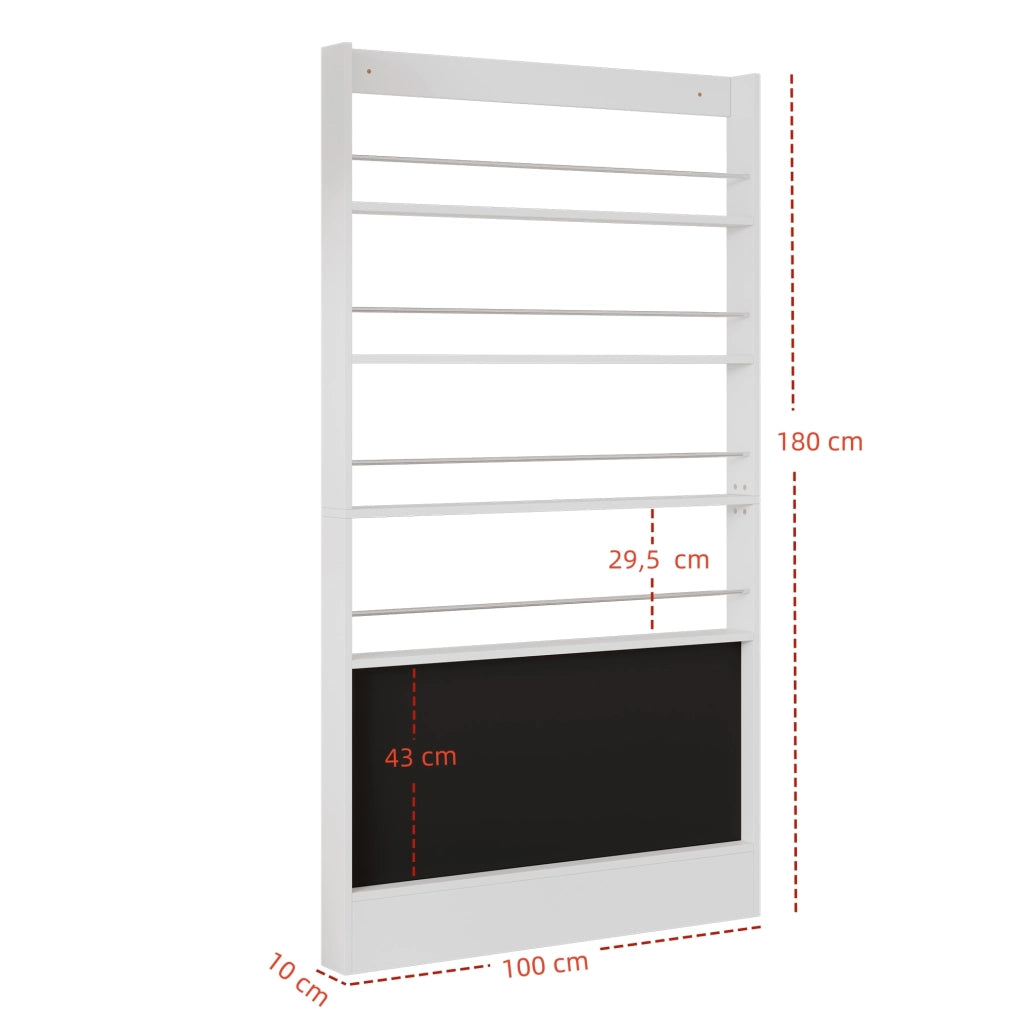 Libreria da Parete in Legno 100 x 10 x 180 cm con 4 Ripiani e Lavagna Bianca