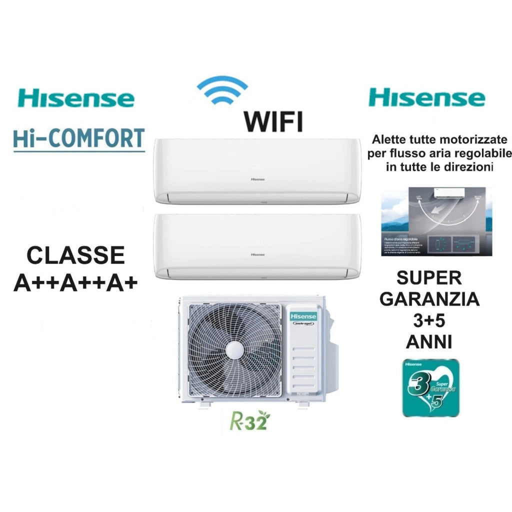 Hisense Climatizzatore Dual 9000BTU+12000BTU Pompa Calore A++/A+ WiFi Hi-Comfort Split Inverter 2AMW42U4RGC