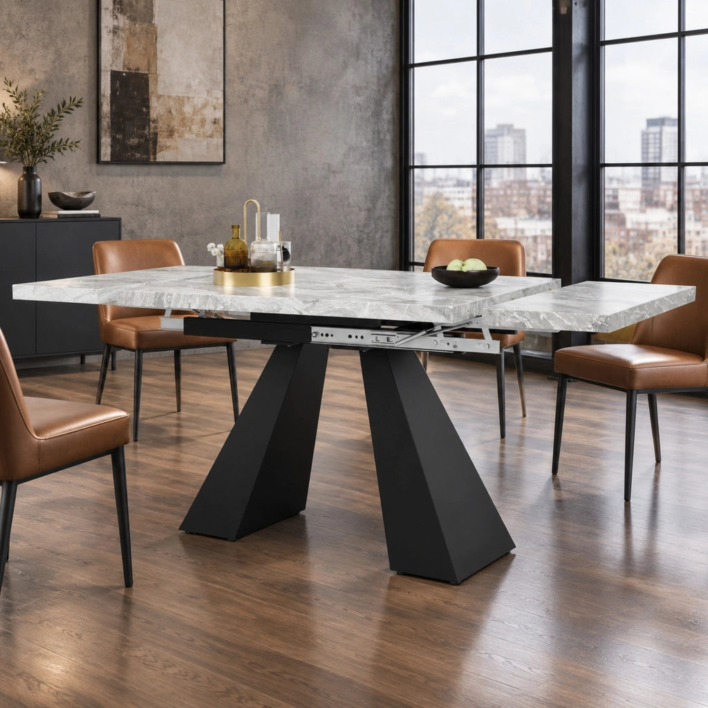 Tavolo da pranzo allungabile 99-159 x 74 x 77 cm, MDF grigio effetto marmo