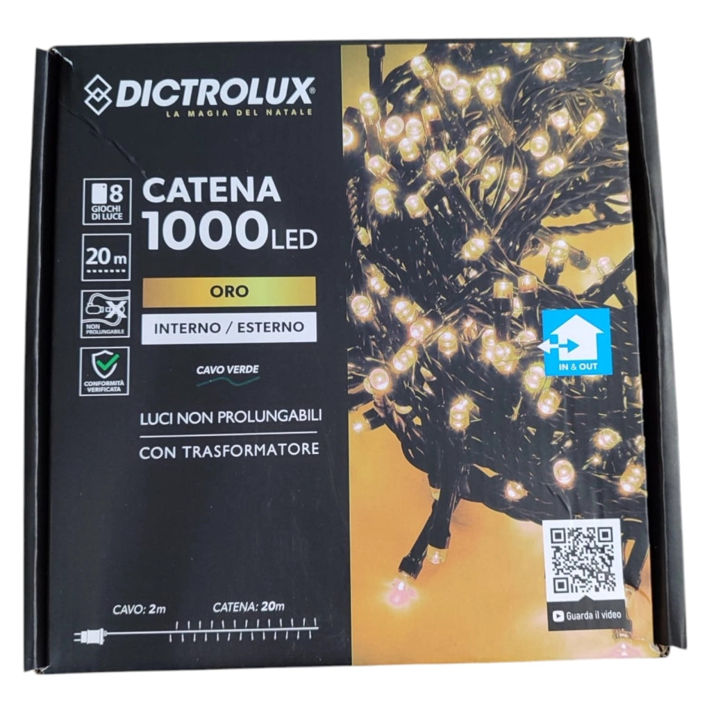LUCI LED ORO 1000 LED 20 MT INTERNO ESTERNO FILO VERDE