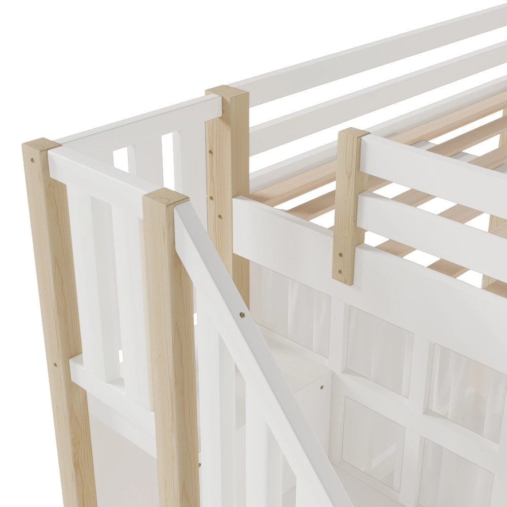 Letto a soppalco ¨C Minimal ¨C 140x200cm, bianco, legno pino, con luci LED, senza materasso