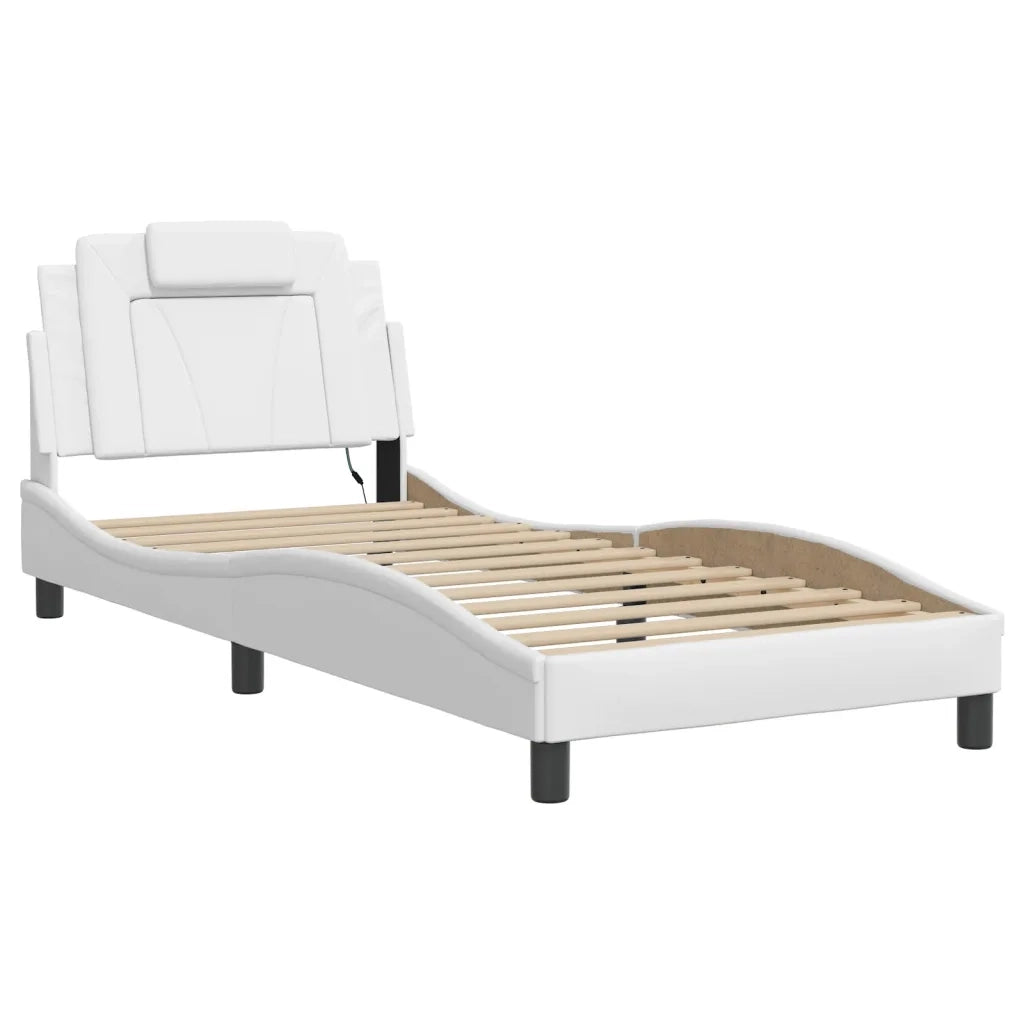 Letto singolo | Letto per adulti | Giroletto Viana con LED senza Materasso Bianco 80x200 cm