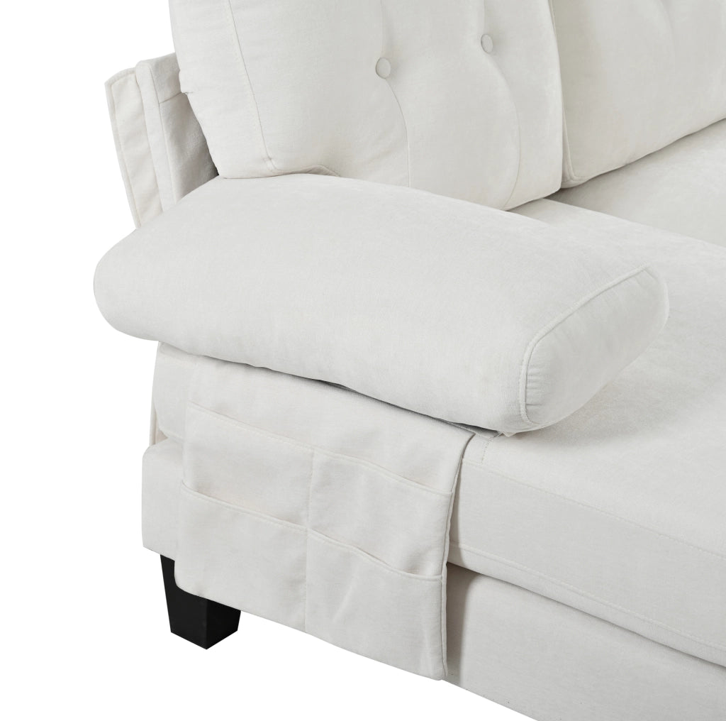Divano a U per 4 persone in tessuto ciniglia beige con doppia chaise longue e cuscini comodi