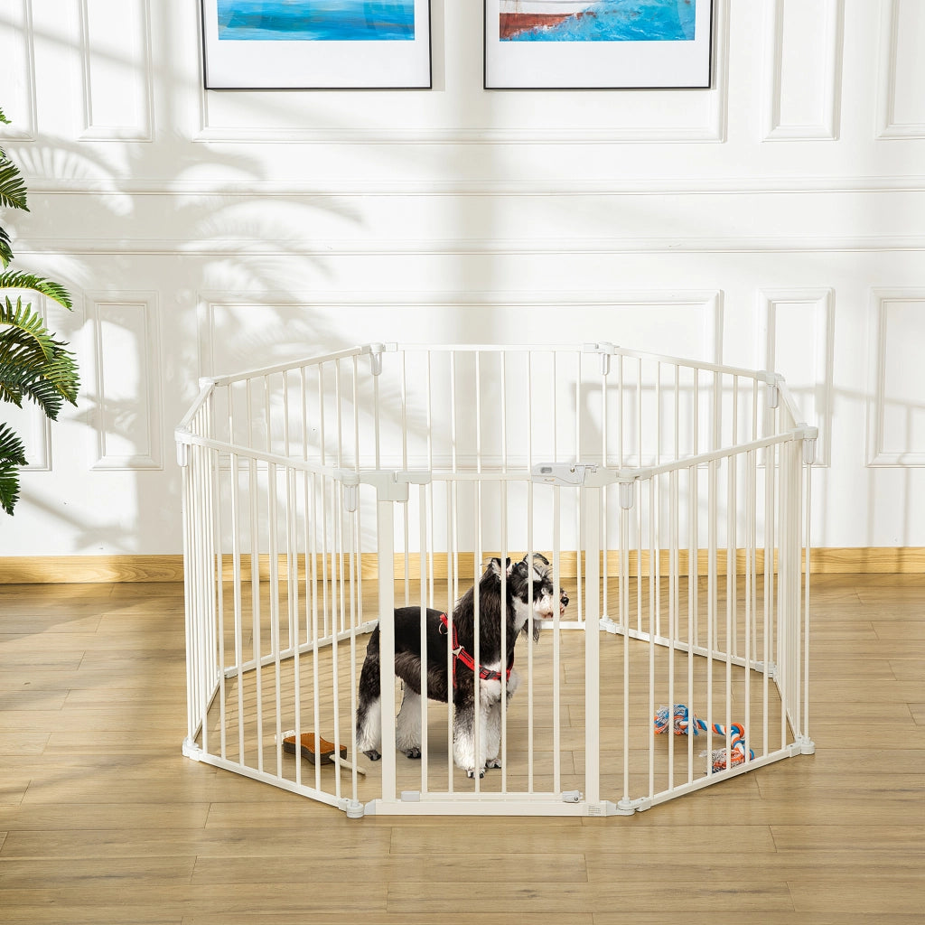 Recinto modulare per animali domestici a 8 pannelli con porta a doppia chiusura; pieghevole; bianco; 482.5 × 2 × 76 cm