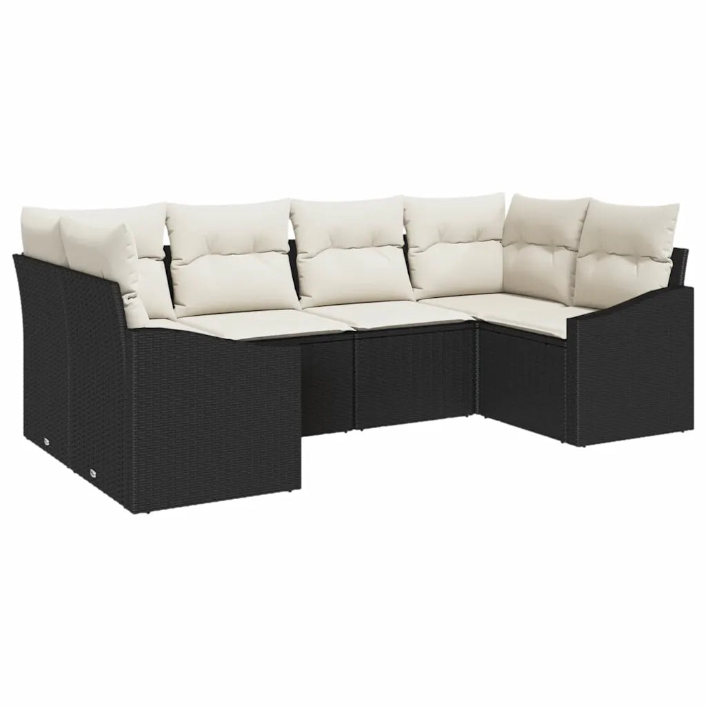 Set Divano da Giardino 6 pcs Nero e Crema polyrattan