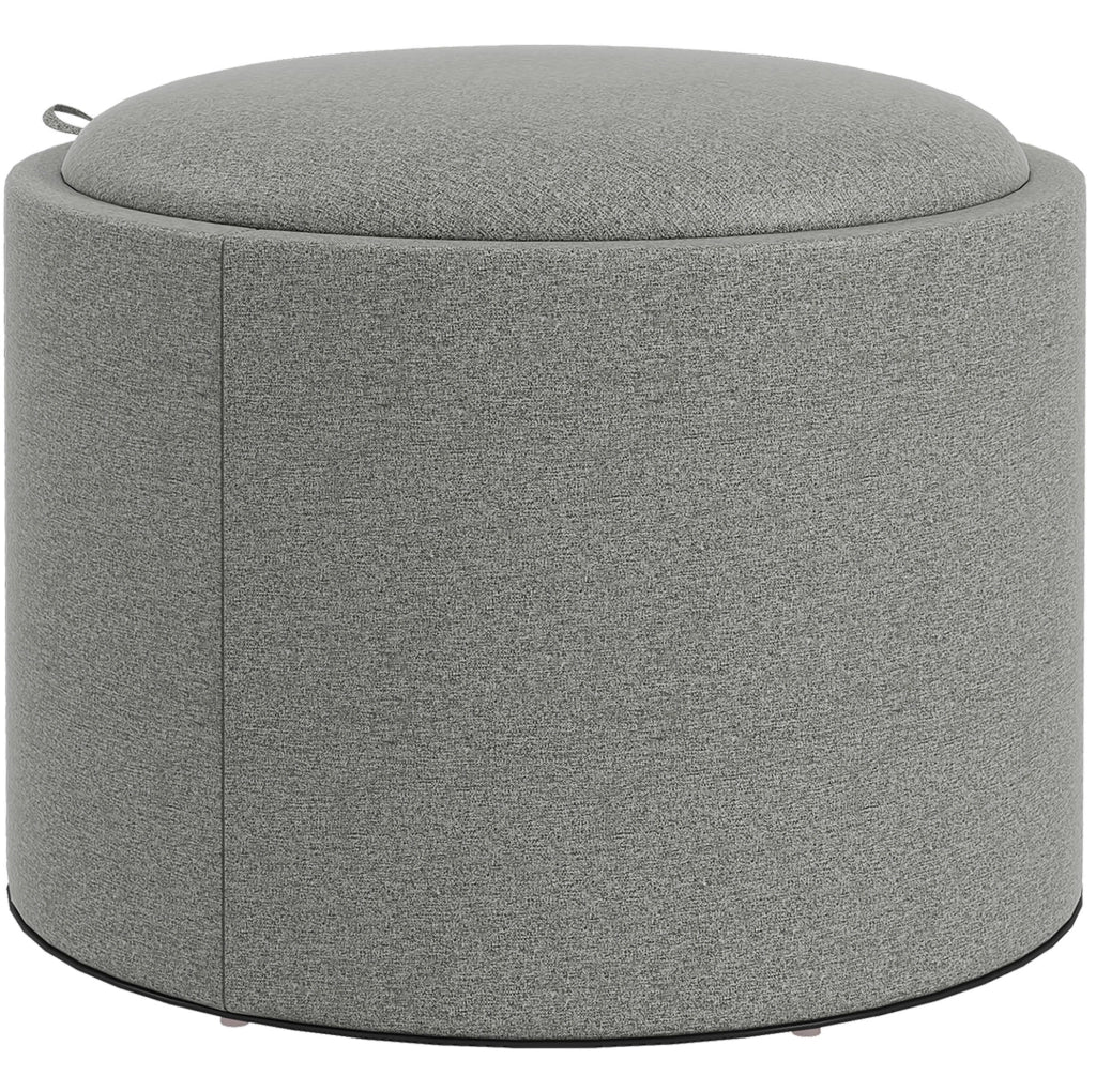 Pouf rotondo con contenitore e coperchio ribaltabile in tessuto effetto lino grigio Ø56 x 42 cm