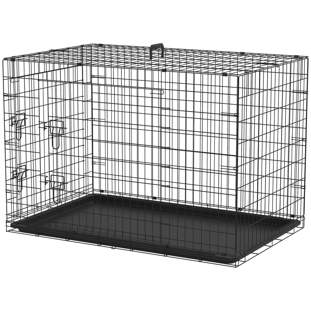 Gabbia per Animali Domestici in Acciaio Pieghevole con Maniglia Superiore e Doppia Apertura, 121x77x82 cm