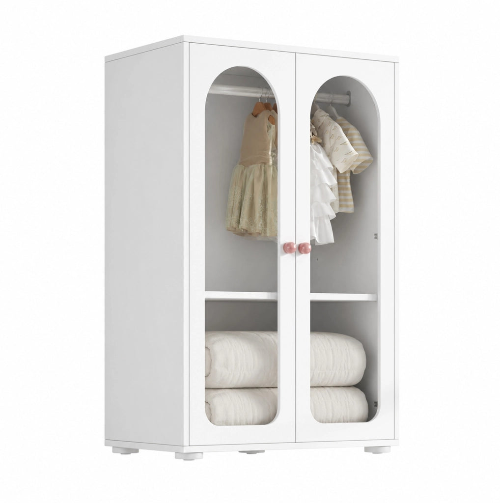 Armadio per bambini 80×50×120 cm in MDF bianco con ante in acrilico