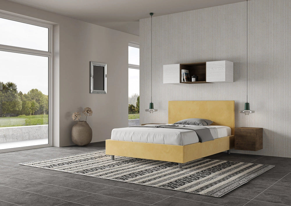Letto Matrimoniale Extra Large 200x210 cm con Rete Adele Ocra
