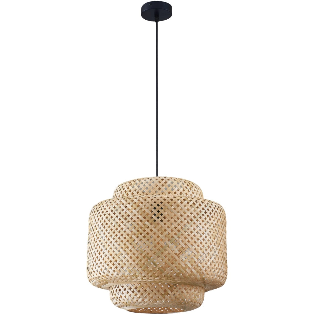 Lampada sospensione boho bambù crema Ø40 E27 Polux Berta