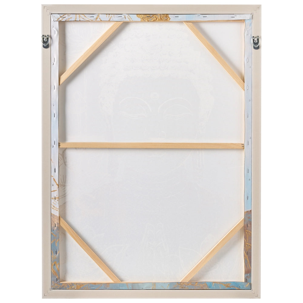Decorazione da parete stampa su tela dorata, Buddha realizzato a mano, materiali sintetici, cornice in legno di pino, soggiorno