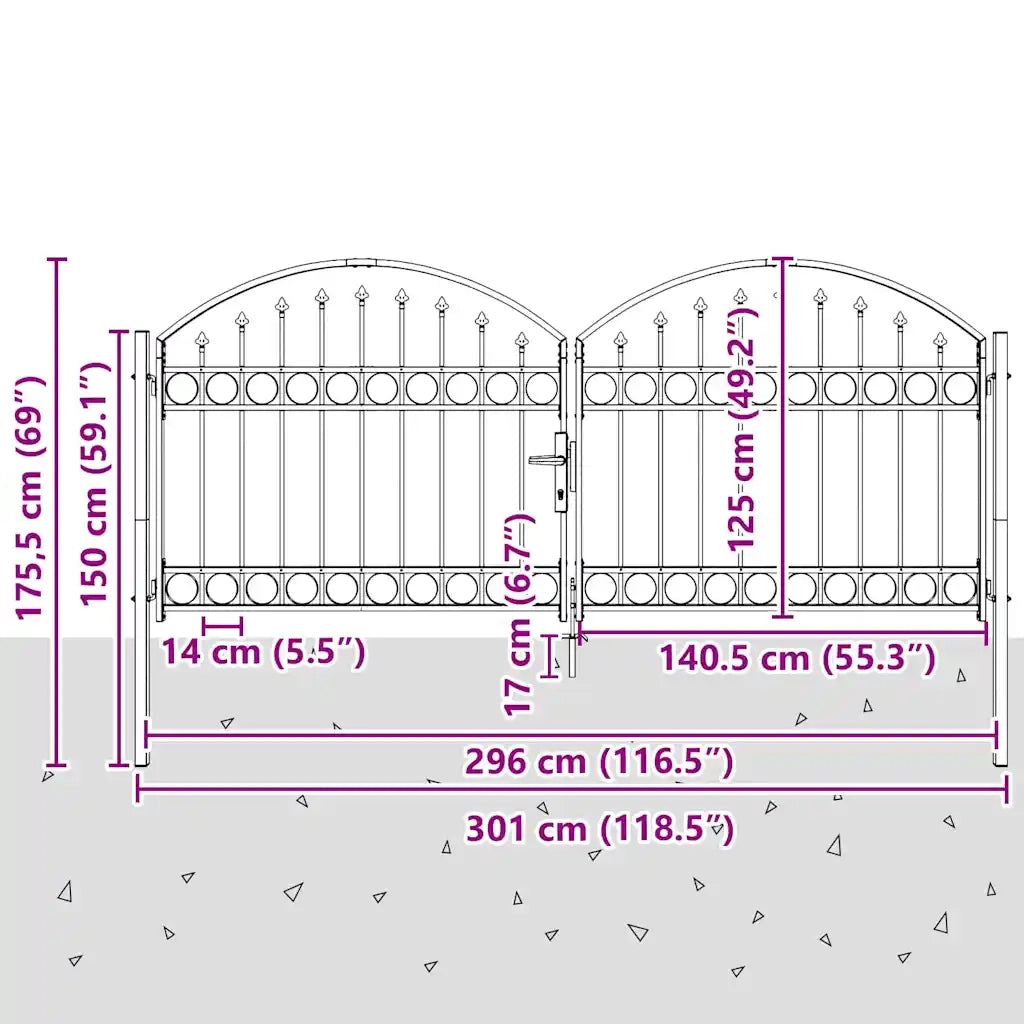 Cancello per recinzione ASSEN 301 x 175,5 cm Acciaio Grigio 42008934