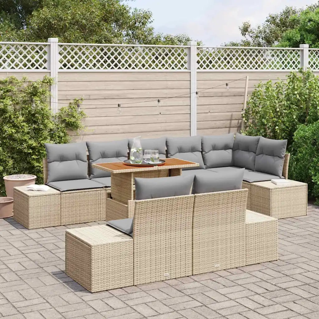 Set Divano da Giardino 9 pcs Beige Poly Rattan