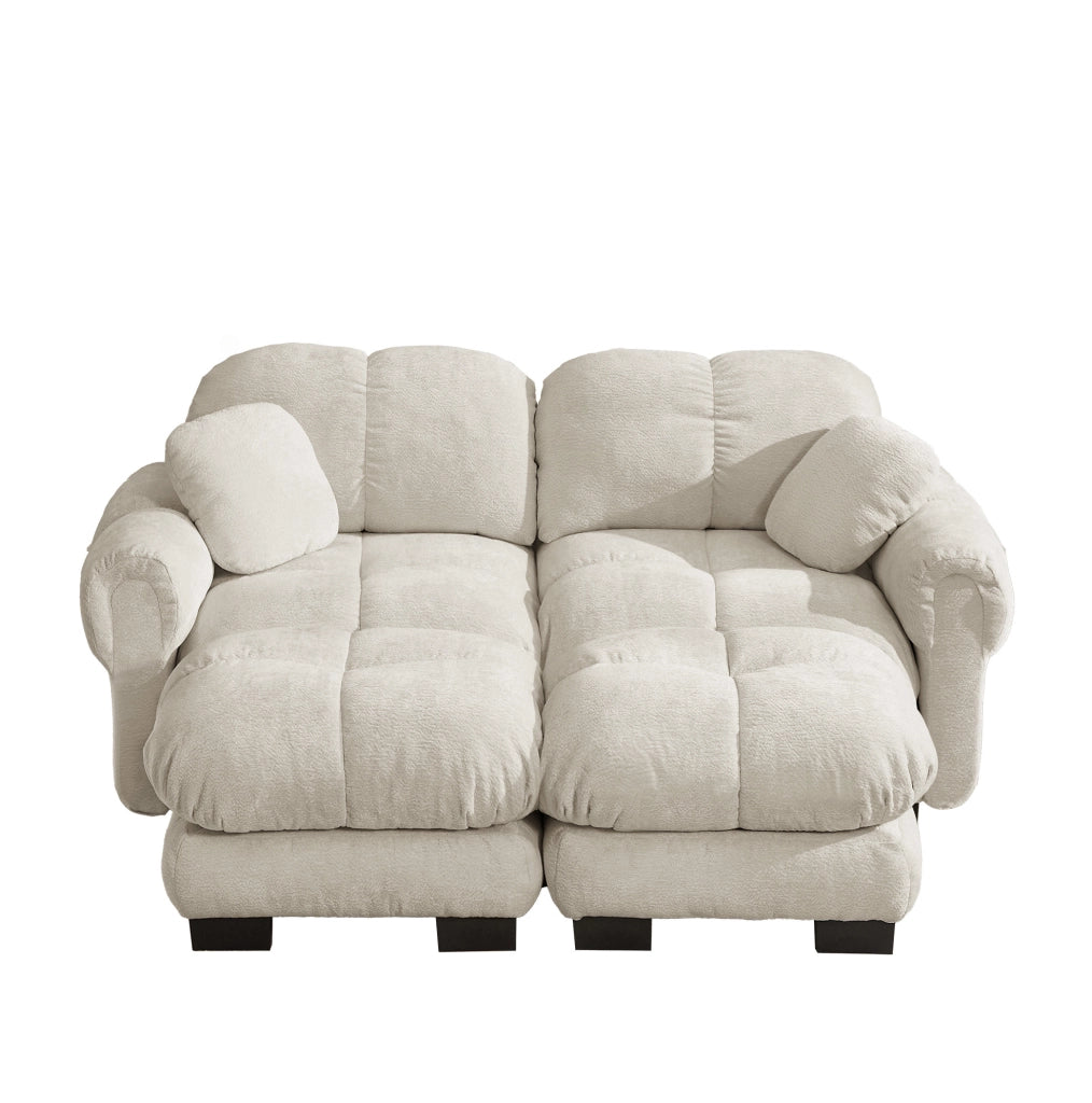 Divano modulare 2 posti 190x149x90 cm in ciniglia kaki chiaro con ottomana mobile
