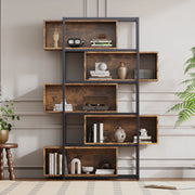 Libreria a 5 ripiani in MDF nero e marrone 121 × 35 × 176 cm con vani aperti per soggiorno e studio