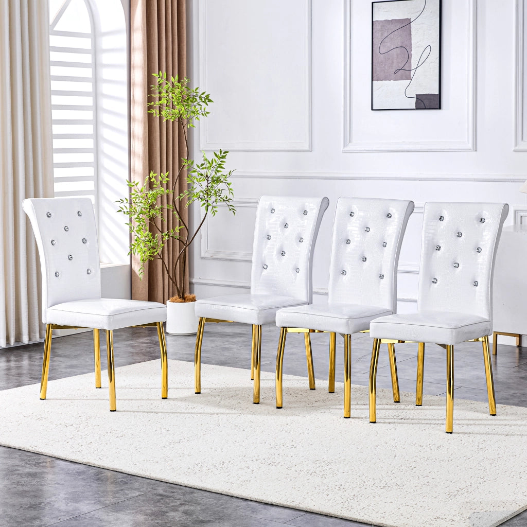 Sedia da pranzo set di 2 con dettagli in cristallo seduta imbottita e gambe metalliche dorate in PVC bianco oro