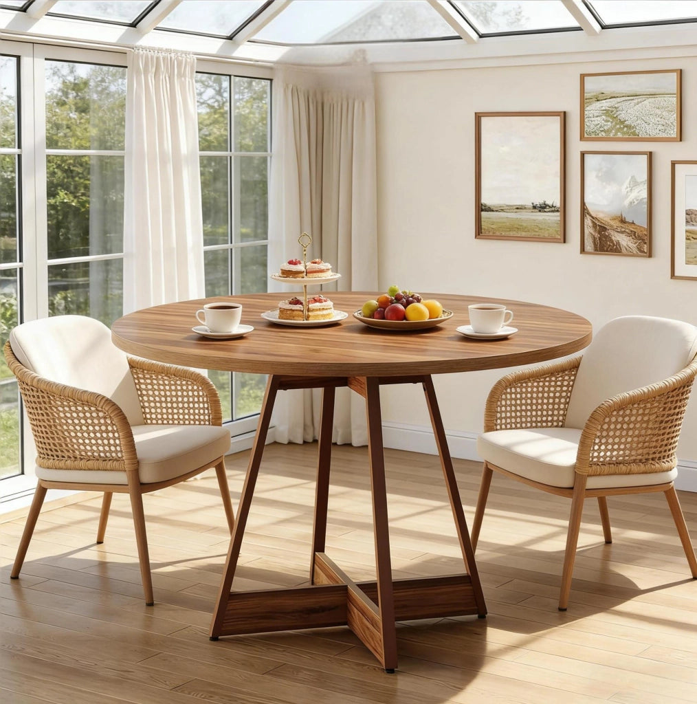 Tavolo da pranzo rotondo ? 100 cm in MDF marrone con base centrale