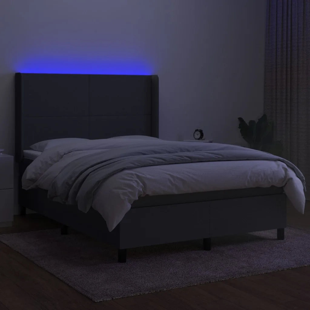 Letto a Molle Materasso e LED Grigio Scuro 140x190cm in Tessuto 3138150