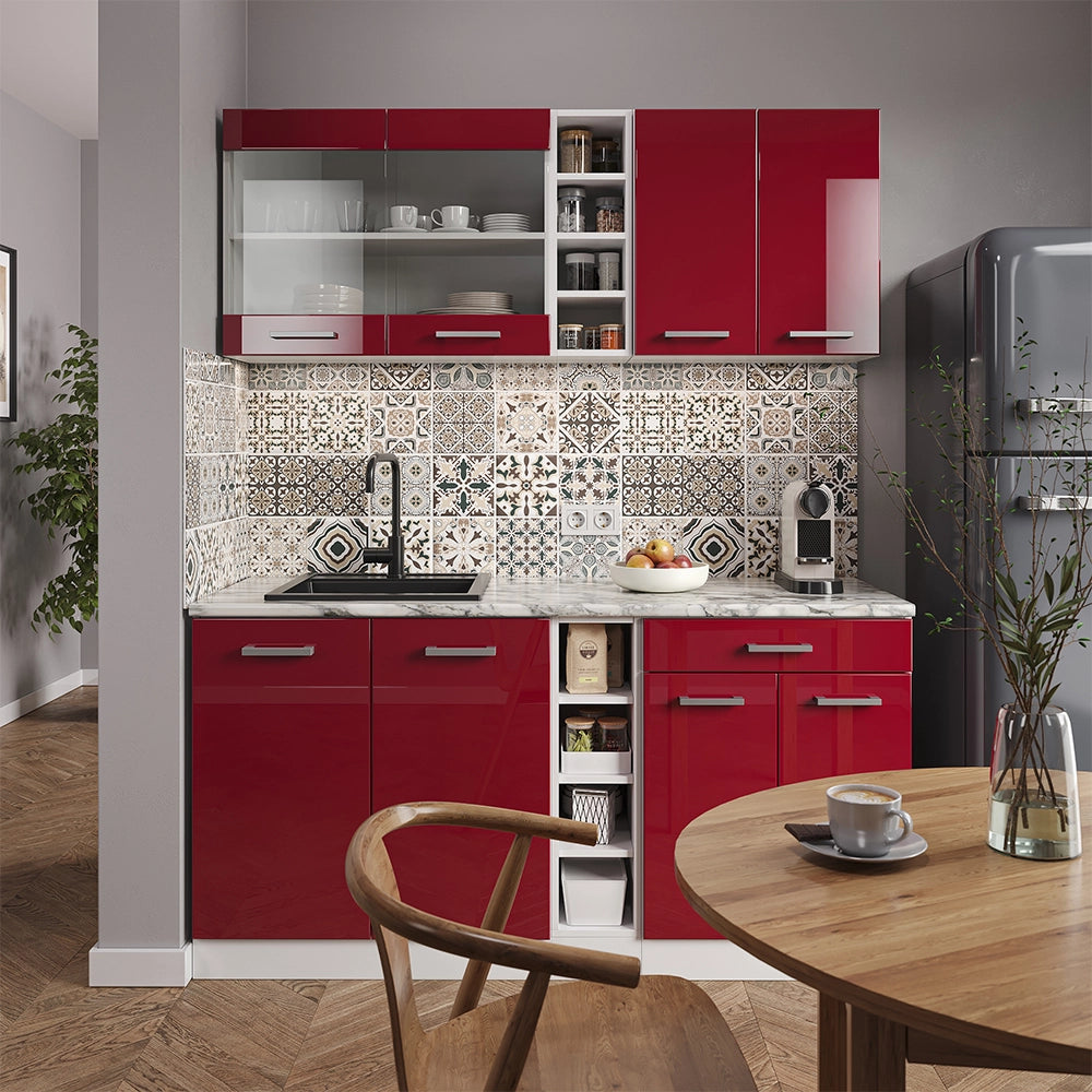 Vicco Cucina completa Rosso lucido/bianco 160 cm senza piano di lavoro