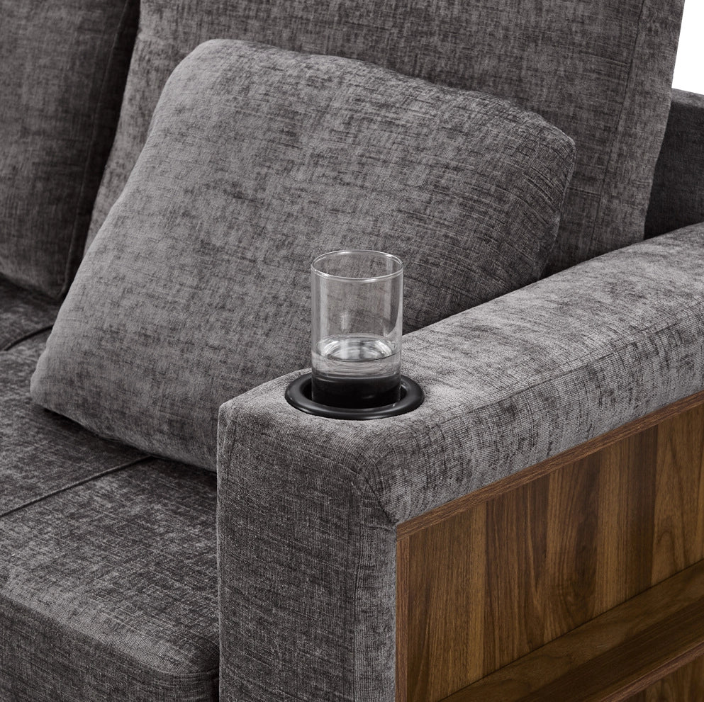 Divano letto 3 posti 201.3x126.1x86.1 cm estraibile con contenitore in ciniglia grigio