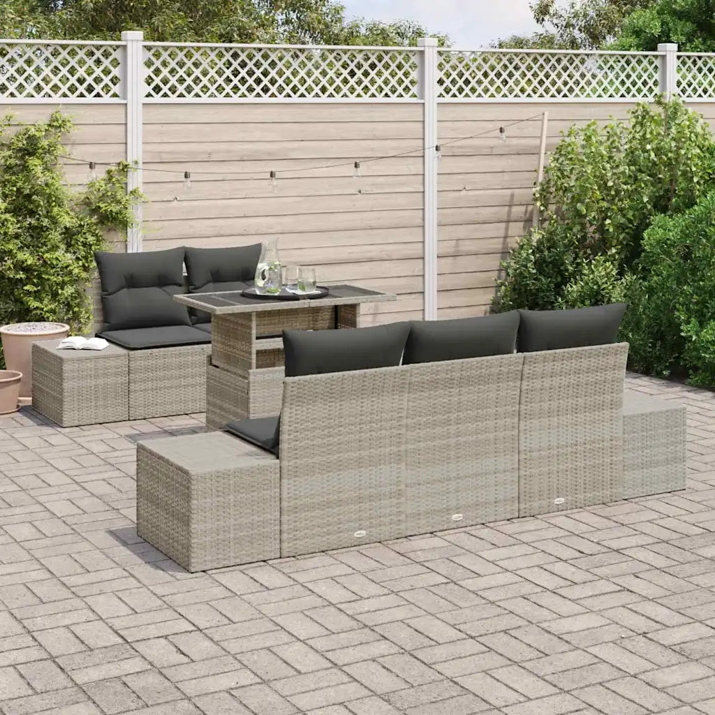Set di divani con cuscino 6 pcs Grigio chiaro polyrattan