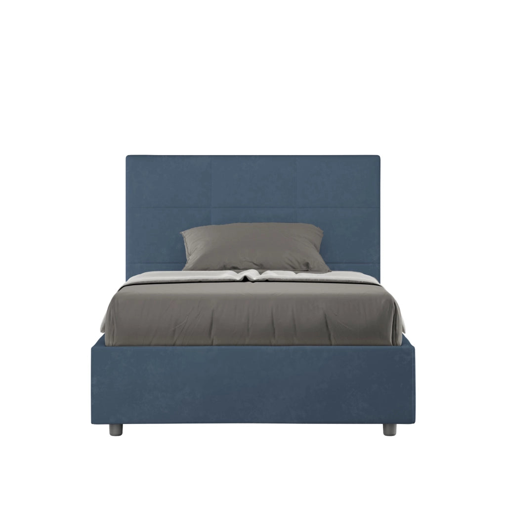BS COM Letto una piazza e mezza senza rete imbottito 120x190 microfibra blu