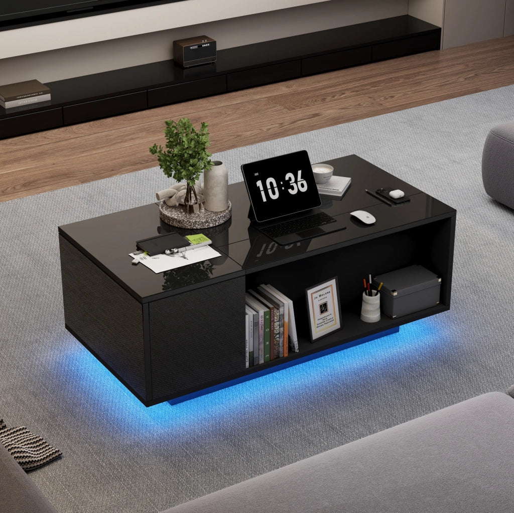 Tavolino da caffè LED elevabile con cassetto 100x50x40 cm