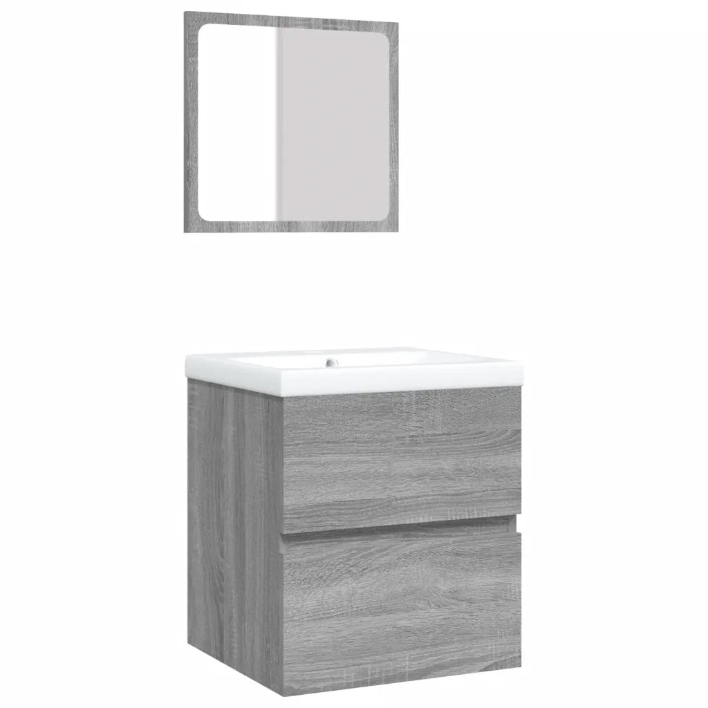 Mobile da Bagno con Lavabo e Specchio Grigio Sonoma
