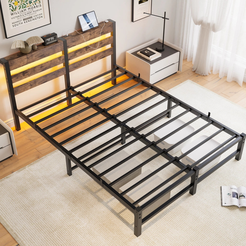 letto in metallo e legno nero marrone 140 x 200 cm
