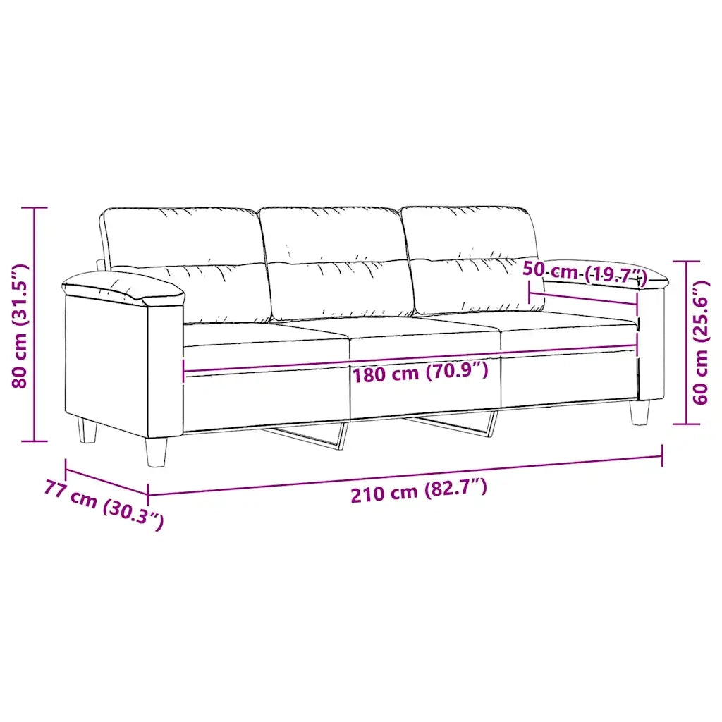 Divano a 3 Posti-Sofa 3 Posti Crema 180 cm in Tessuto Microfibra