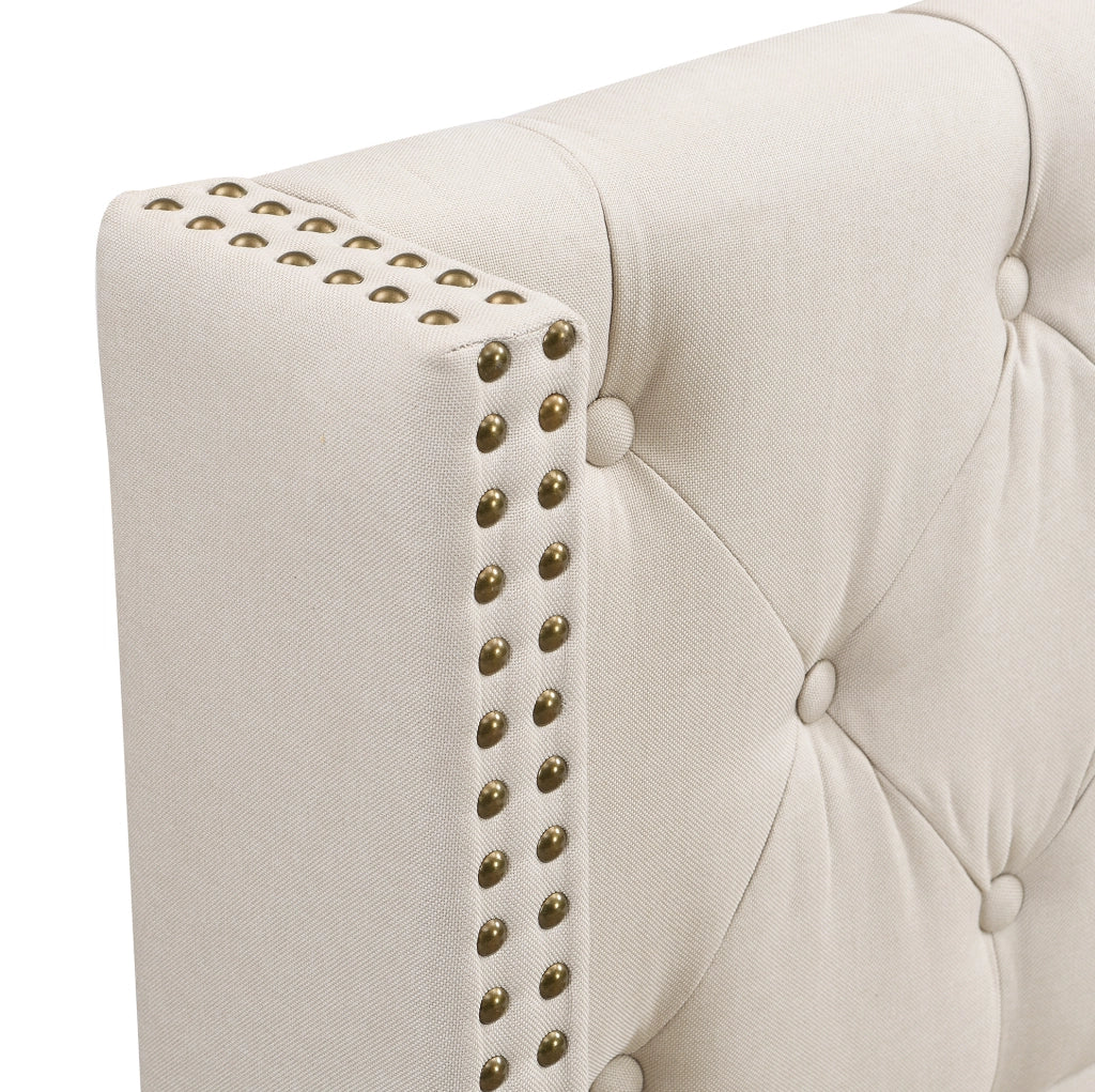 LETTO imbottito 90x200 cm in lino beige con rete a doghe