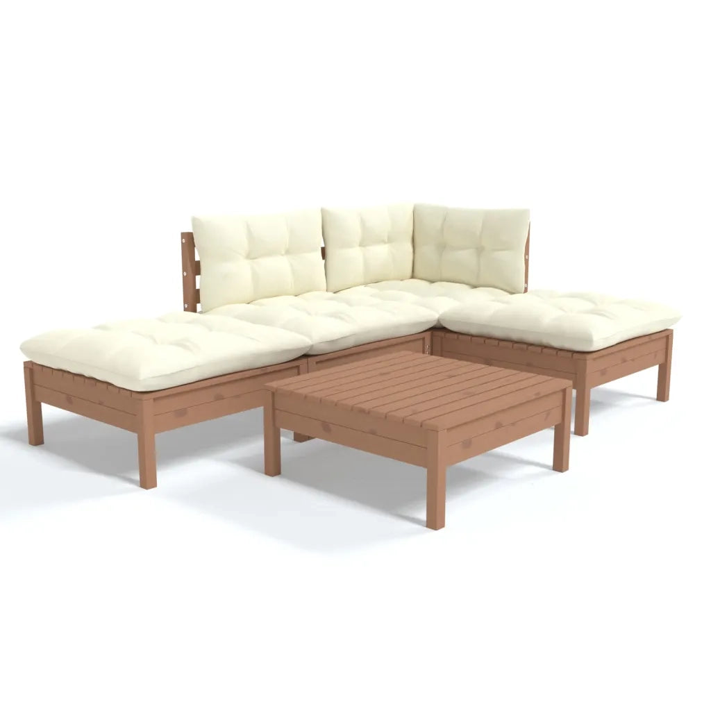 Set Salotto Giardino 5pz con Cuscini Marrone Ambra Legno Pino 3096295